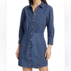 Veronica Beard denim pearl button snap shirt dress M